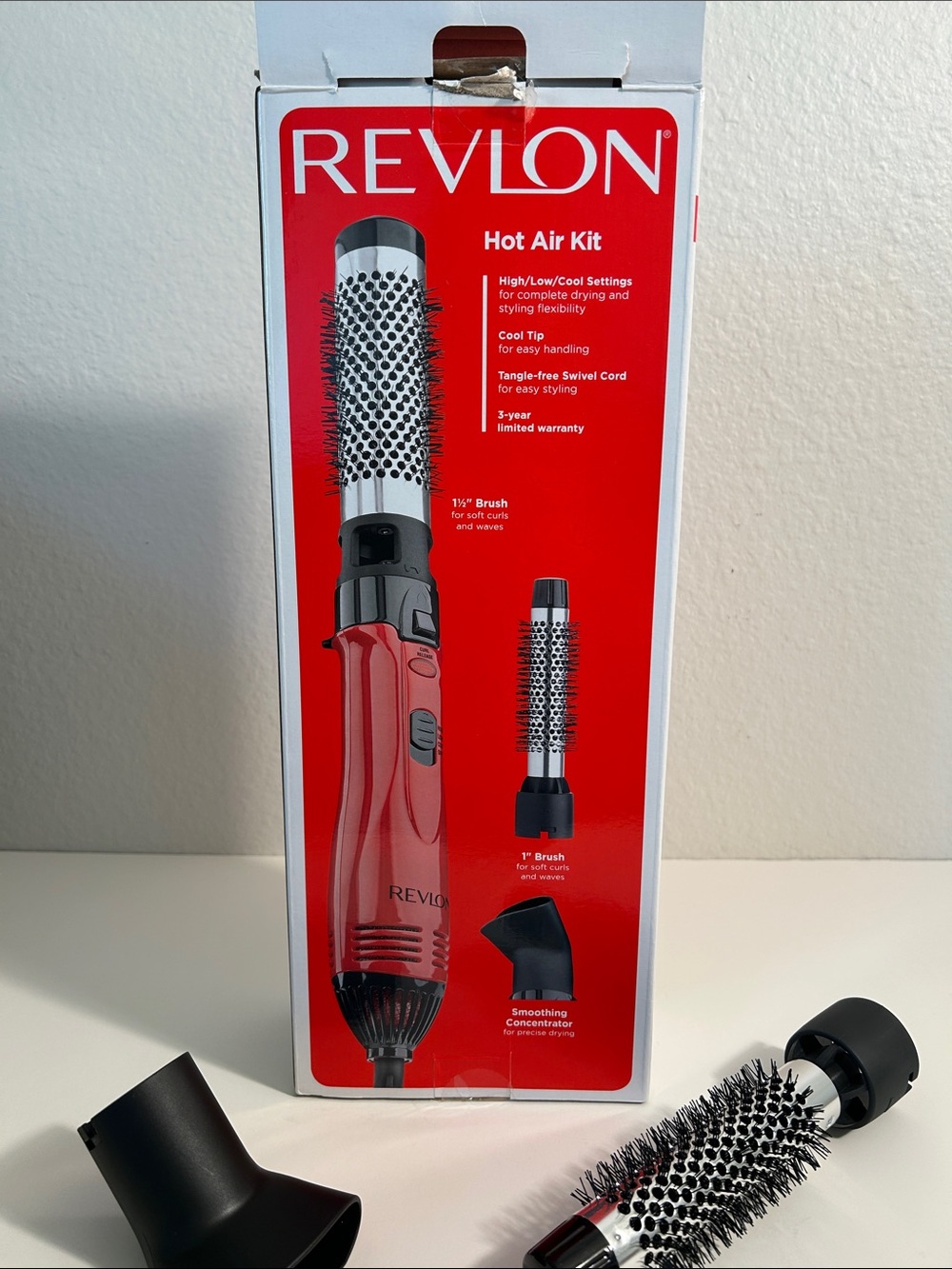 Revlon Red 1200W Ionic Style Hot Air Brush Tool With 1.5 Inch And 1 Inch Barrel
